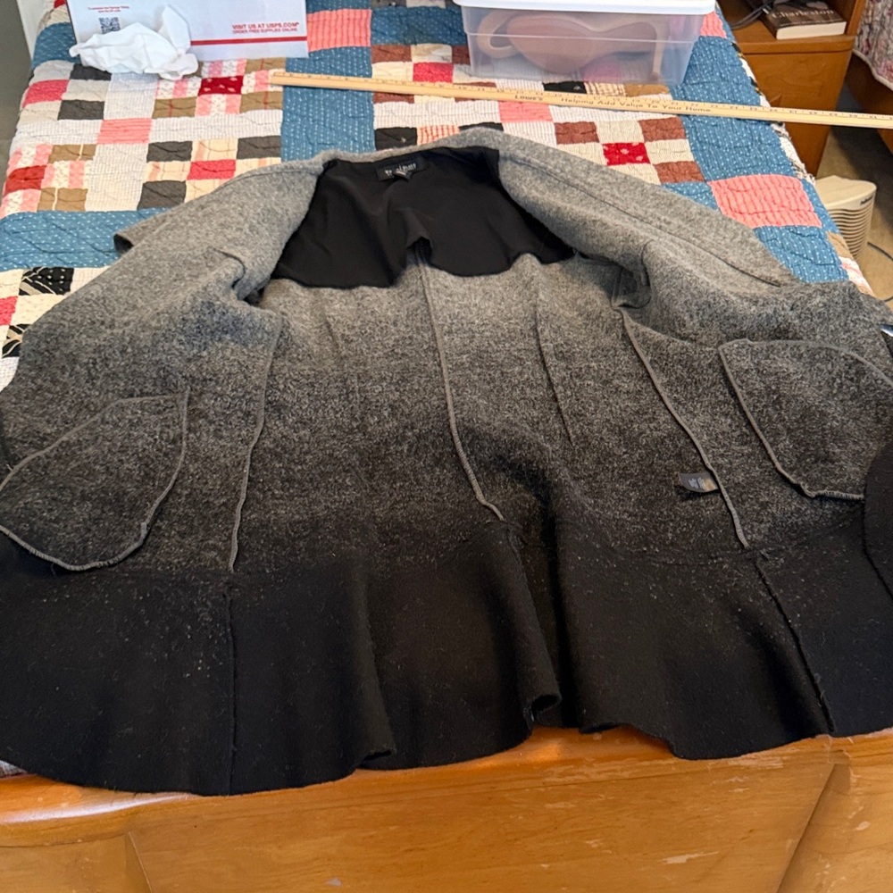 White House Black Market Gray-to-Black Ombre Belted Coat - Picture 5 of 7